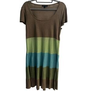 Boden Size 16 100% Linen Colorblock Brown Green Blue Dress